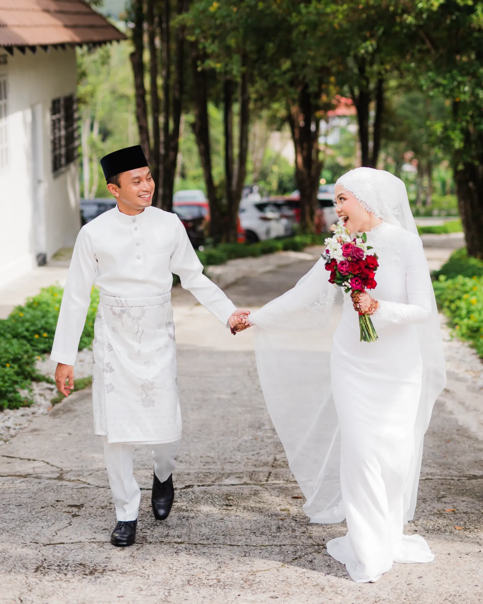 Couple Sweetpictures posing outdoor looking and smiling at each other